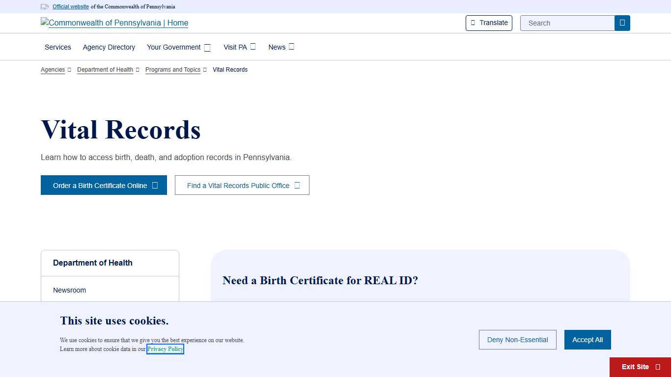 Vital Records | Department of Health | Commonwealth of Pennsylvania