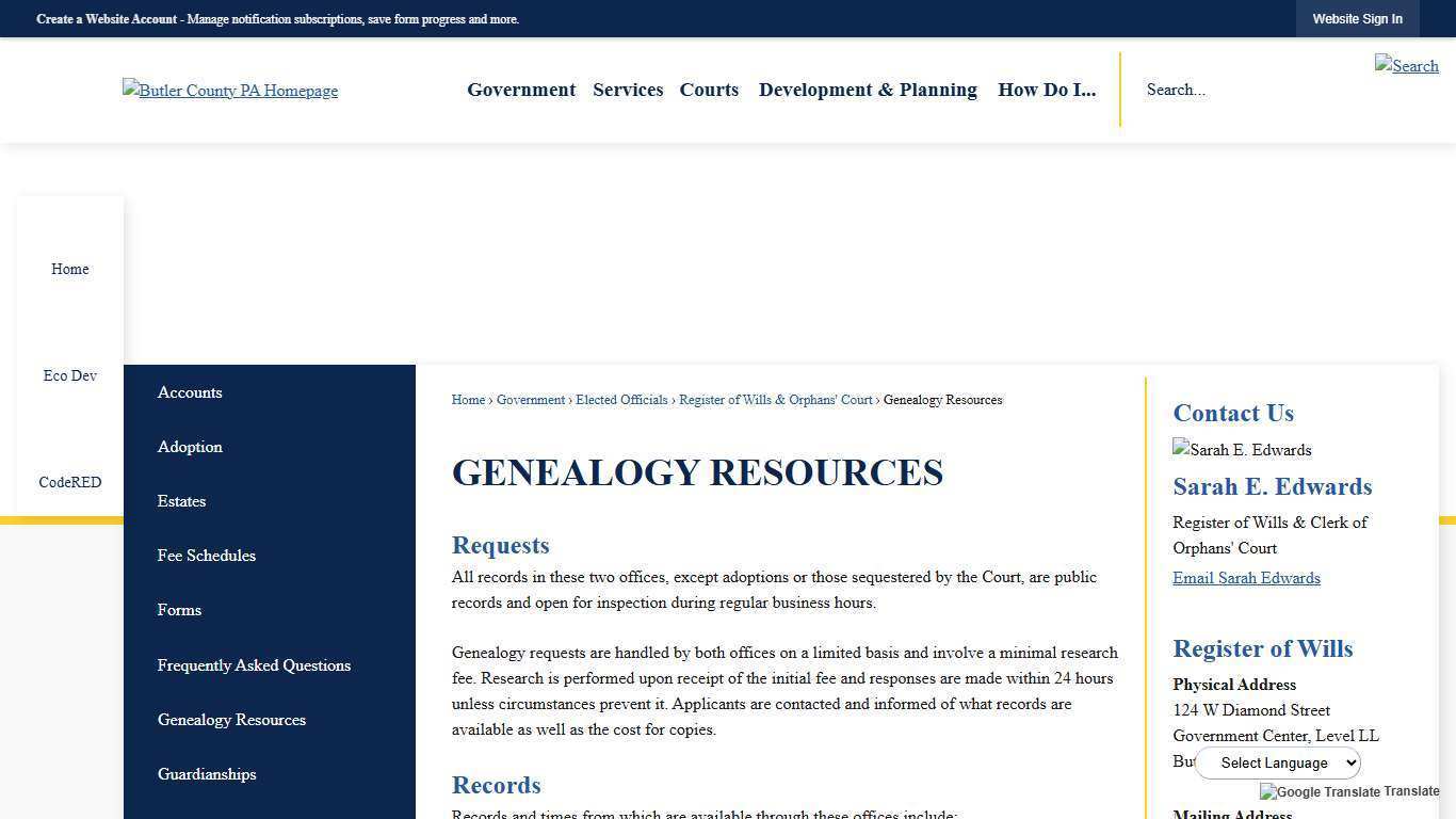 Genealogy Resources | Butler County, PA