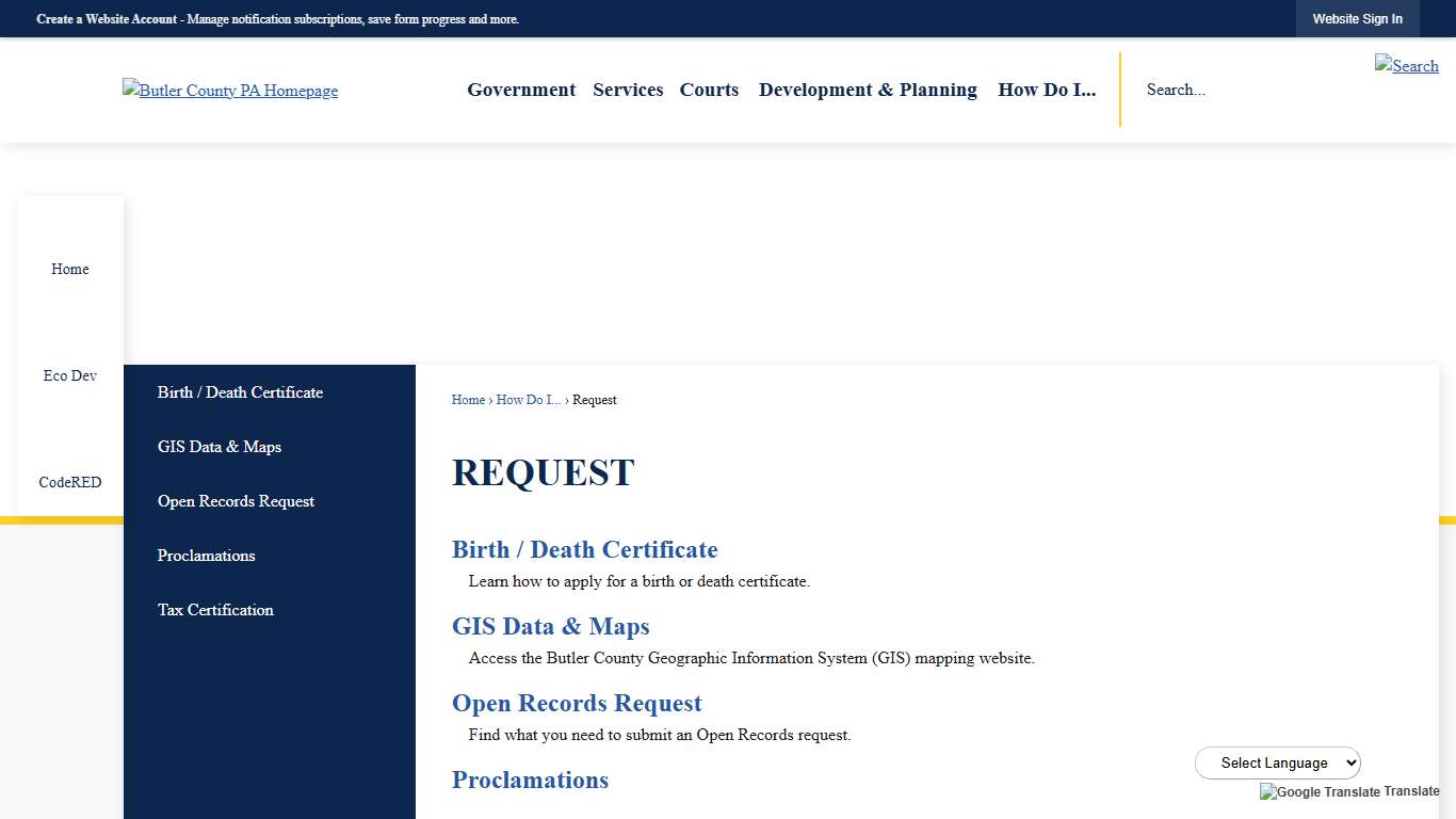 Request | Butler County, PA