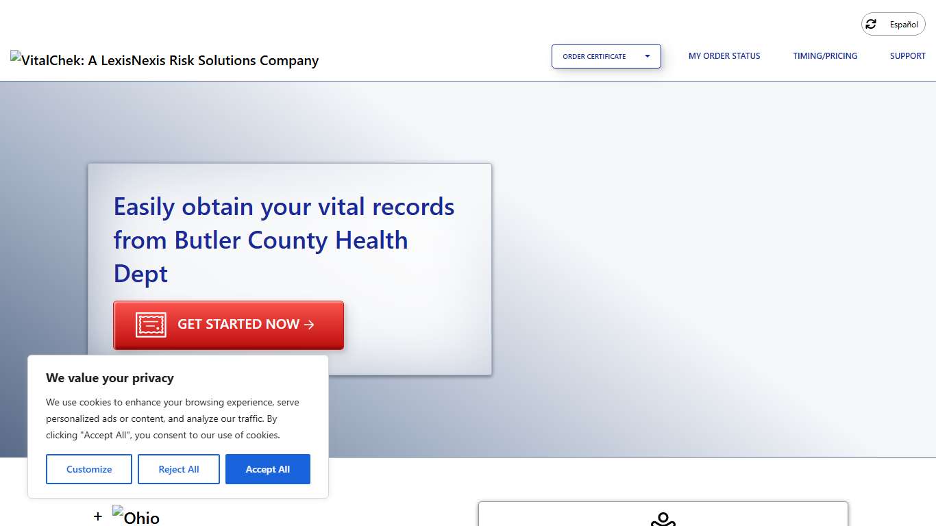 Butler County Health Dept (OH) | Order Certificates - VitalChek